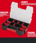 10-Compartment Small Tool Storage Organizer Made From Durable Plastic With Removable Dividers, showing open view