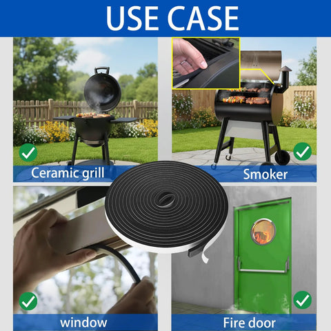 YuanYue smoker gasket seal roll, black high-temp felt, 1/2in x 1/8in x 20ft, self-adhesive for grills and fire doors