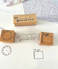Top Shelf Wooden Stamp Set Featuring Date Time Notes Stamps For Crafting Journaling Planner Organization with date and clock designs.