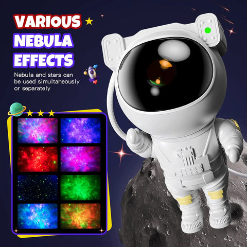 Astronaut Galaxy Star Projector Nebula Night Light With Timer And Remote For Kids And Adults displaying various nebula effects