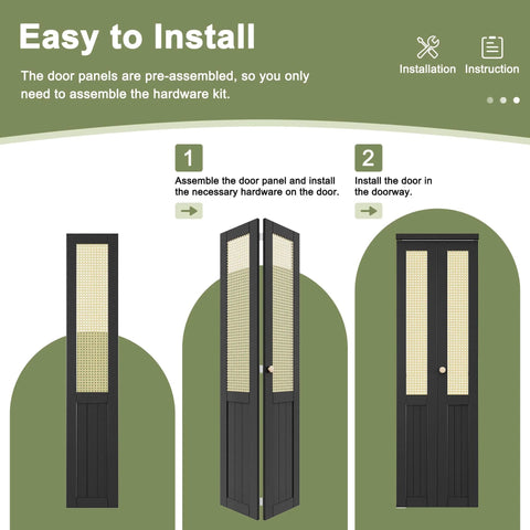 Installation of Rattan Bifold Closet Door With Cane Webbing And Wood Interior Black Barn Style Doors 36 By 80 Inch