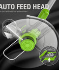 Close-up of the Auto Feed Head of the No Fuss Outdoor Cleaning Cordless String Trimmer for easy line advancement.