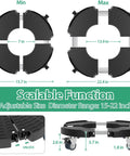 Diagram showing Lockable Wheel Plant Caddy Heavy Duty 450 Pounds Capacity with adjustable 15-22 inch rolling base and lockable wheels