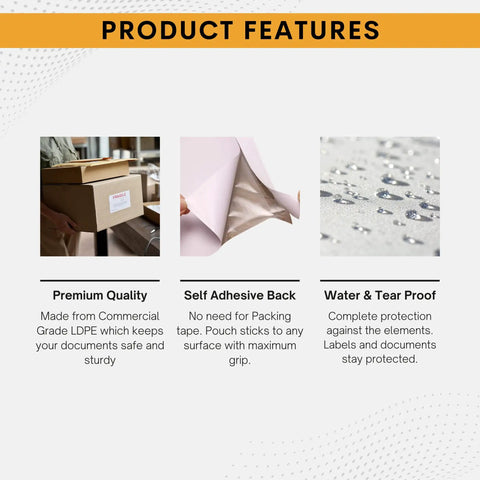 Product features of Clear Self Adhesive Shipping Label Sleeves 6x10 Inch Packing Slip Pouches Waterproof Envelopes That Peel And Stick