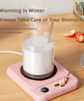 Smart Electric Mug Warmer With Three Heat Modes And Automatic Shutoff Keeps Your Daily Brew Piping Hot Without The Burn on pink base with glass.