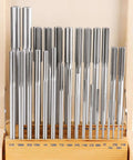 Accusize 29-piece HSS chucking reamer set in wooden case; straight flute, right-hand cut, 1/16–1/2 in by 1/64 in