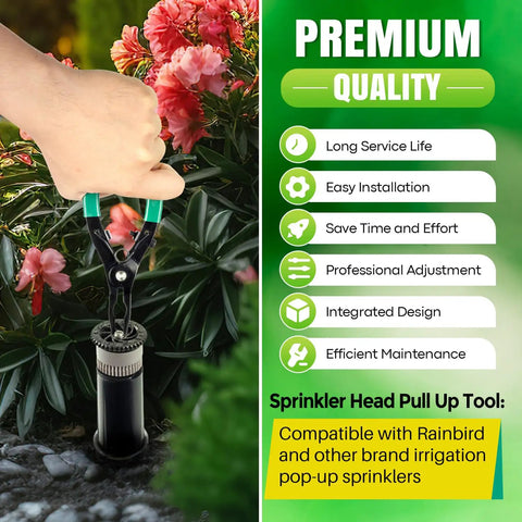 Hand using Sprinkler Pull Up Tool For Pop Up Heads Grab And Go Design Easy Grip For Pulling Up Sprinkler Riser Compatible with Rain Bird