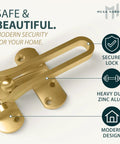 Tough Gold Swing Bar Door Lock For Swing In Doors Childproof Safety Latch close-up view highlighting zinc alloy and secure design.