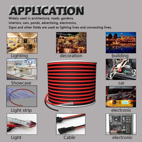 Heavy Duty Pro Grade 22 Gauge 2 Core LED Extension Cable 65.6 Feet Red Black Tinned Copper with application examples