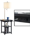 59.5 Inch Floor Lamp End Table With Dope USB And USB C Charging Station And Power Outlet Bedside Nightstand Lamp Attached Space Saving Table For Bedroom Ava White, displaying lamp, charging ports, and shelves.