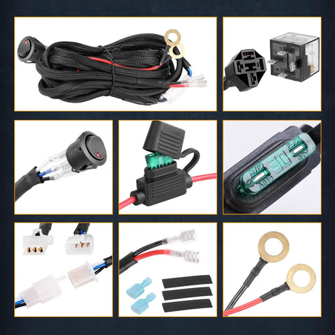 Heavy Duty Nylon Wiring Harness Kit All In One With 1 Lead 12V 40A Rocker Switch Relay And Fuse For LED Light Bars Fog Lights Work Lights Driving Lights Offroad LED Pods For Truck UTV ATV Boat