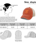 Size chart and design of Look Cool Trucker Hat For Men And Women Funny Humor Cap Breathable Ventilated With Top Air Hole Saffron Color.