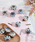 Vintage Ceramic Pumpkin Cabinet Knobs Set, 20 Piece, 1.5 Inch Leaf Pattern Drawer Pulls displayed with screws