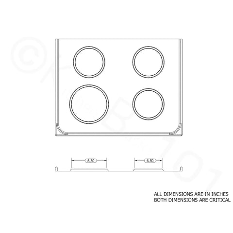 Technical drawing of Replacement Chrome Drip Pans Set For Electric Ranges Includes 8 Inch And 3 Six Inch Pans In A 4 Pack.