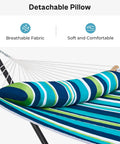 Two Person Heavy Duty Hammock With Stand And Padded Cotton, Detachable Pillow, Strong Curved Bar in Dark Cyan