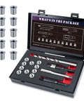 Beefy Heavy Duty Three Eighths By Sixteen SAE Thread Repair Kit with stainless steel inserts, tools, and EVA case shown