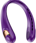 Purple Portable Neck Fan With Hands Free Wearable Design, Bladeless USB Rechargeable Personal Fan, 4000mAh Battery, Three Speeds