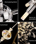 Close-up details of Crystal Dandelion Chandelier Pendant Lights With Firework Sparkle 12 Light Chrome Ceiling Fixture For Dining Room And Living Room G9 Bulbs Included Modern Glam Crystal Drop Lighting That Pops