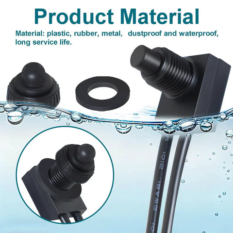 2 Pack 12V Waterproof Push Button Switch On Off SPST Push On Push Off Latching Button Switch With Copper Contacts And Sealed Housing Heavy Duty Automotive Marine Grade Replacement, black 10mm waterproof switch