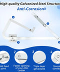 55-2 Attic Ladder Hinge Arms Compatible With Mk5 WU2210 W2208 W2210 After 2010 showing solid fixed point and galvanized steel