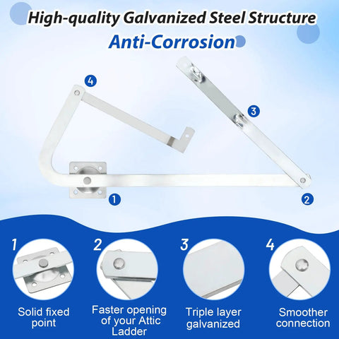 55-2 Attic Ladder Hinge Arms Compatible With Mk5 WU2210 W2208 W2210 After 2010 showing solid fixed point and galvanized steel