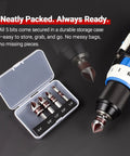 Heavy Duty 5 Piece Countersink Drill Bit Set Featuring 82 Degree HSS Steel And Quick Change Hex Shank for wood, metal, plastic in a durable storage case.