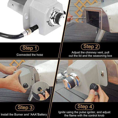Propane Gas Burner Attachment For Karu 12 12G Karu 2 And Fyra 12 Pizza Ovens No Assembly Easy Install No Fuss Setup Upgraded Electronic Ignition Outdoor Pizza Oven Accessory installation steps.