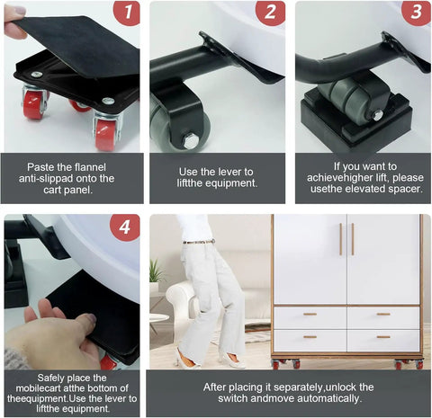 Super Awesome Heavy Duty Furniture Movers With Wheels, 5 Wheel Dolly Kit For Sliding Sofa Fridge Washer Lifter Tool Set Black usage guide in four steps.