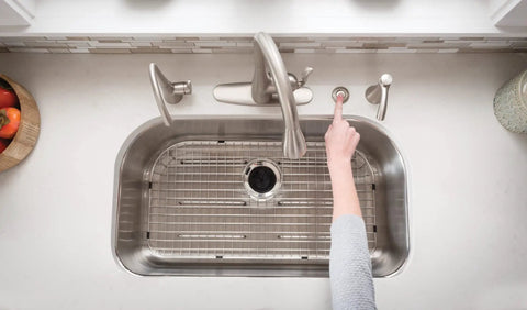 Removable Garbage Disposal Splash Guard And Sink Stopper, Tool Free Installation in stainless steel sink, top view