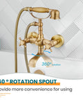 Wall Mount Clawfoot Bathtub Faucet With Handheld Spray And 360 Degree Swivel Spout Vintage Antique Brass Finish