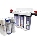 Whole House 3-Stage Water Filtration System With Three Quarter Inch Port, Dual Valves, And Extra One Year Filter Supply shown with filters
