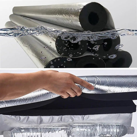 Insulated Foam Pipe Wrap For Air Conditioning Lines No Sweat Half Split Water Pipe Insulation With Aluminum Film Shield Moisture Barrier in water and being held
