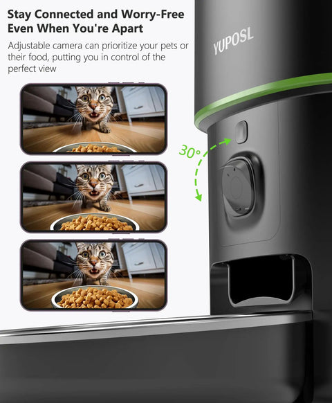 Zero Stress Fur Baby Snack Routine With This Smart Automatic Cat Feeder showing adjustable camera view on smartphones.