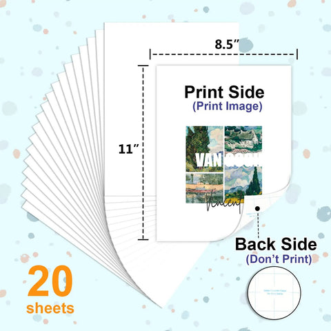 Printable Heat Transfer Paper For Light Fabrics 8.5 By 11 Inches Pack Of 20 Sheets For Inkjet Iron On T Shirts Transfers