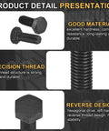 Two M8 1.25 X 20mm Left Hand Hex Head Bolts Black Oxide Carbon Steel Reverse Thread Fastener shown from different angles.