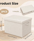 Hardcore Cotton Linen Storage Bins With Lids Decorative Closet Containers, beige, 44 x 30 x 31 cm, collapsible, pack of 2.