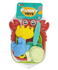 Foldable Bucket And Shovel Tools Kit For Kids Sand Toys With Animal Design Five Piece Travel Beach Set in packaging