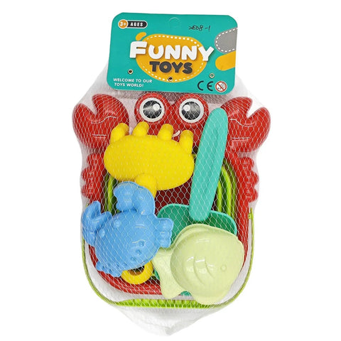 Foldable Bucket And Shovel Tools Kit For Kids Sand Toys With Animal Design Five Piece Travel Beach Set in packaging
