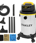 Lightweight 10 Pound Wet Dry Vacuum With 4 Peak HP Power, 4 Gallon Stainless Steel Vacuum For Garage, Workshop, Basement And Car Detailing, Fast Cleanup For Dust And Debris with attachments