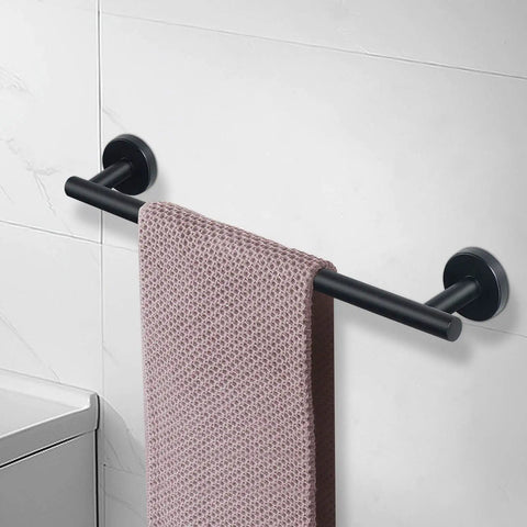 Matte Black 18 Inch Wall Mounted Towel Bar Made From Rustproof Stainless Steel For Bathrooms And Kitchens with towel hanging