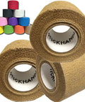 Heavy Duty Drumstick Grip Tape Pro Pack Tan Three Count Soft Cotton Gauze Wrap stacked rolls showcasing texture and colors