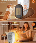 Portable Mini Space Heater With 1000W Heating in action with tip-over and overheat protection, featuring a purple design.