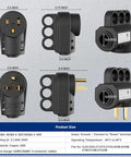 Dimensions of 1 Pack NEMA 6-50R 50A 250V Female Welder Receptacle in black with grounding feature shown from multiple angles.