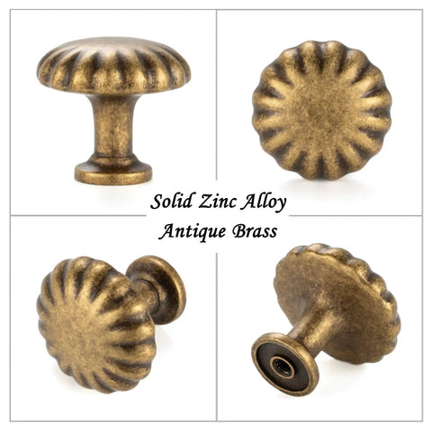 Round Antique Brass Cabinet Knobs 1-1/4 Inch, 10 Pack, Beefy Heavy Duty Metal Hardware With Rust Resistant Finish, Includes Two Screw Sizes 1 Inch And 1-1/2 Inch For Easy Installation On Kitchen And Bathroom Cabinets, solid zinc alloy