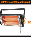 Indoor Electric Garage Heater With Ceiling Mount Radiant Quartz Heating 1500W Or 750W Work Light 90 Degree Rotation