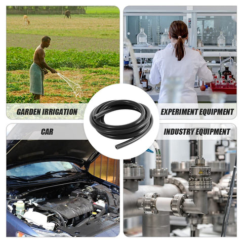 Heavy Duty Workhorse Flexible Silicone Vacuum Hose 10 Feet Long One Quarter Inch Inner Diameter 6mm High Temp 130 PSI Max Pressure used in various applications including car engines, garden irrigation, and laboratory equipment.