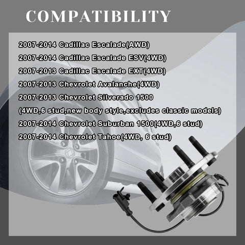 Front Wheel Bearing Hub Assembly 515096 For 2007 To 2014 Escalade ESV AWD 2007 To 2013 Escalade EXT 4WD 6 Lug With ABS