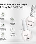 HEMA Free Gel Polish Base Coat And Top Coat Set with visual benefits outlined, includes protect nails, glossy shine, and long-lasting.