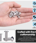 Hand holding solid aluminum rivets with knurled shanks, semi-round head design, ideal for DIY, home, and outdoor projects.