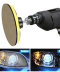 Water Grit Sandpaper Kit With 5 Inch Backing Pad for Wet And Dry Grinding shown with drill and headlight before/after results